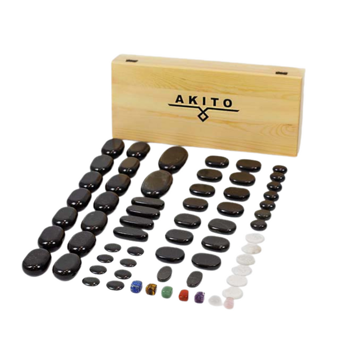 Pietre bazaltice pentru masaj Akito – set de 64 de bucăți