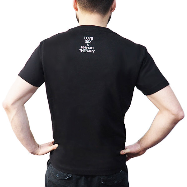 Tricou negru pentru bărbați cu imprimeu Physio - Love, Sex and Physiotherapy