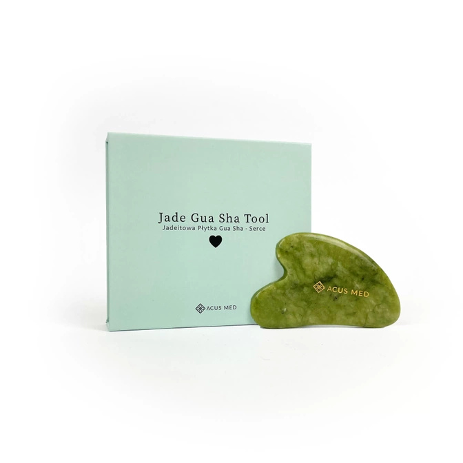 Piatra Gua Sha | Placa de masaj din jad Acus Med - inima - verde