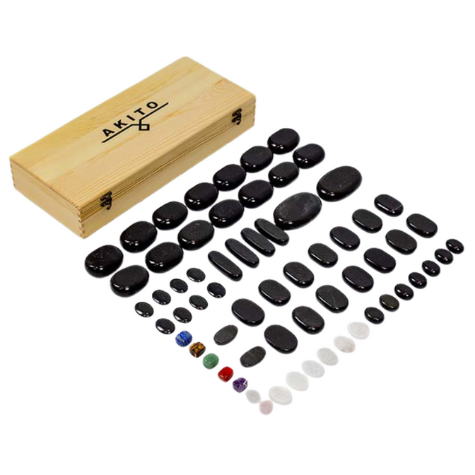 Pietre bazaltice pentru masaj Akito – set de 64 de bucăți